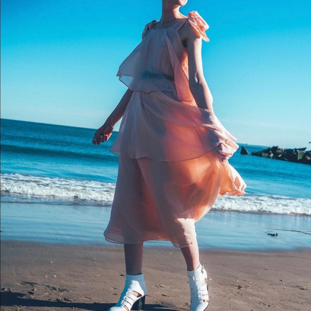 H&M flowy tier tie strap dress pale pink